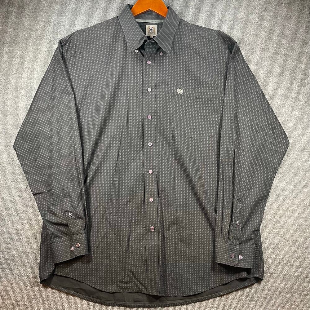 Cinch Button Down Western Shirt Men's XL Black Geometric Allover Cowboy Rodeo